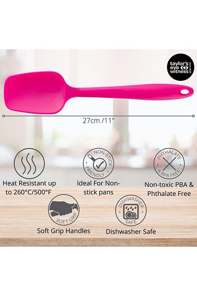 viarella 27cm Heat Resistant Fuchsia Silicone Spoon - Fireproof and Scratch-Proof
