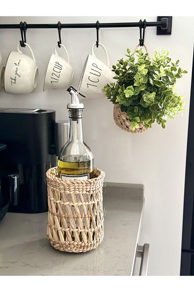 Tasarı Sanatı Wicker Kitchen Utensils - Oil, Spoon Holder and Countertop Decor