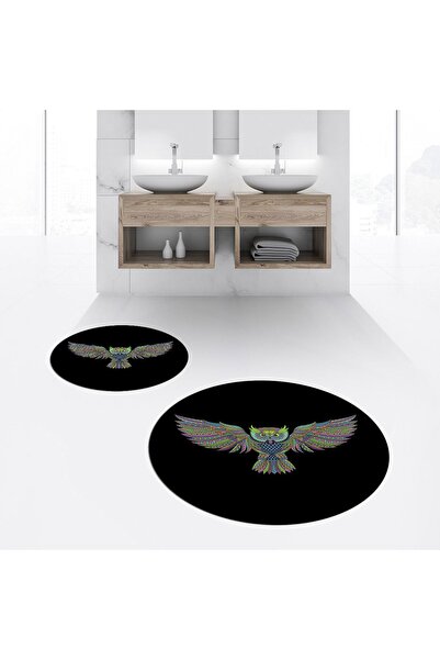 Hey Home طقم مرحاض دائري مزدوج للحمام مطبوع رقميًا وغير قابل للانزلاق وقابل ل...