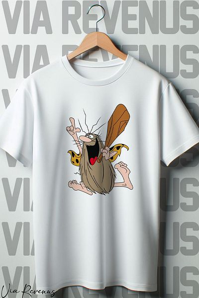 Vordevia Tricou alb supradimensionat - Captain Caveman imprimat, cu gât crew