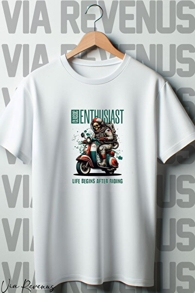 Vordevia Tricou Alb Oversize - Imprimat Astronaut Biker