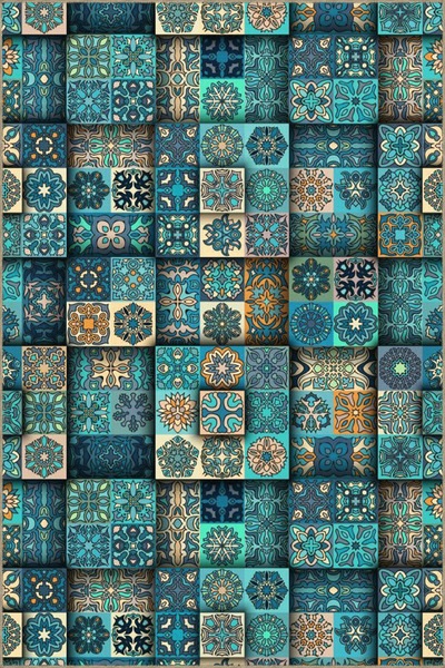 Rugs Modern Halı Mavi Tonlar Karma Motifli Etnik Desenli Vintage Dekoratif Ha...