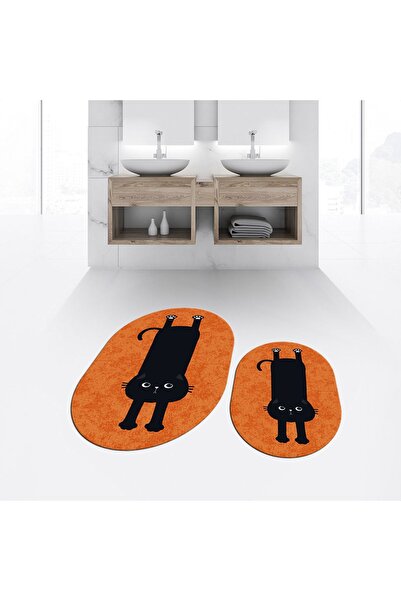 Hey Home طقم مرحاض مزدوج بيضاوي مطبوع رقميًا وغير قابل للانزلاق وقابل للغسل، ...