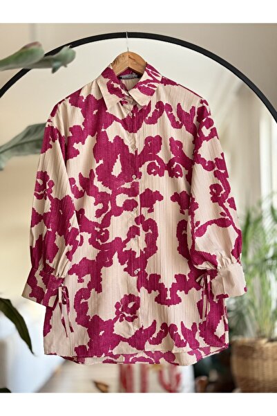 SULTAN BUTİK تونيك كتان منقوش - أكمام بأربطة