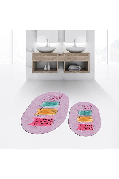 Hey Home قاعدة مطبوعة رقمية غير قابلة للانزلاق قابلة للغسل بيضاوية مزدوجة للح...