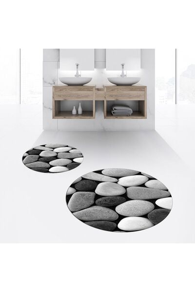 Hey Home Digital Printed Non-Slip Washable Round Double Bathroom Mat Toilet S...