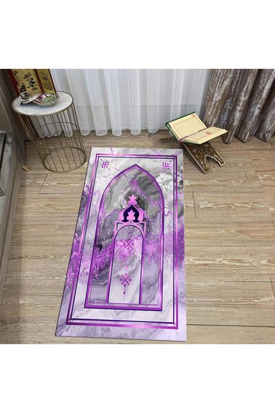 Hey Home سجادة صلاة مطبوعة رقمية قابلة للغسل، V-SECCADE-36-PURPLE،