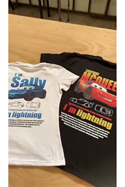 Massgai Unisex Şimşek Mcqueen- Sally Cars Sevgili Çift Kombini Oversize Tshirt 2'li Takım %100 Pamuk