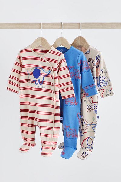 Next Baby 100% Cotton Red Striped Animal Character 3-Piece Overalls Set