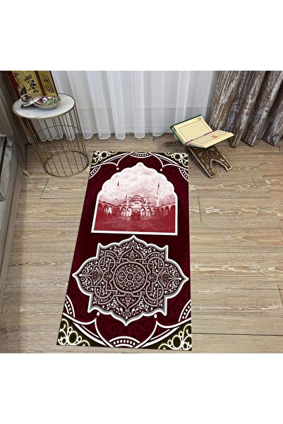 Hey Home سجادة صلاة مطبوعة رقمية قابلة للغسل - أحمر