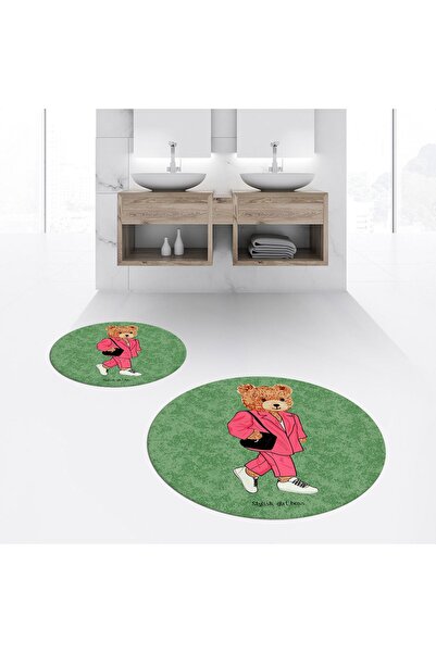 Hey Home طقم مرحاض دائري مزدوج للحمام مطبوع رقميًا وغير قابل للانزلاق وقابل ل...