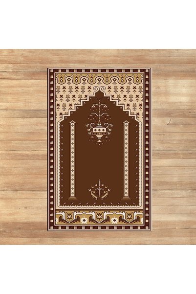 Hey Home سجادة صلاة هدية مطبوعة رقمية قابلة للغسل، V-SECCADE-31-BROWN،