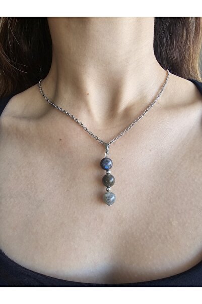 NBS Beautiful Naturel Stones حجر اللابرادوريت الطبيعي - قلادة حقيقية (فرح الح...