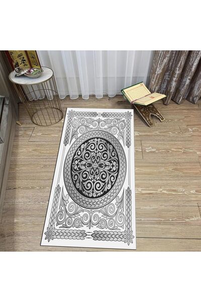 Hey Home سجادة صلاة هدية مطبوعة رقمية قابلة للغسل، V-SECCADE-37-GREY