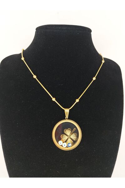 Romea Dorika Zincir Fanuslu Kolye, Açılabilir Kolye, Çeyreklik Kolye, Açılan Kolye Yonca Detaylı