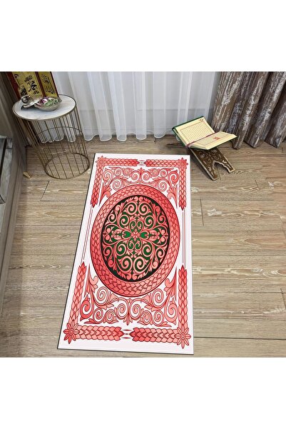 Hey Home سجادة صلاة مطبوعة رقمية قابلة للغسل، V-SECCADE-37-RED