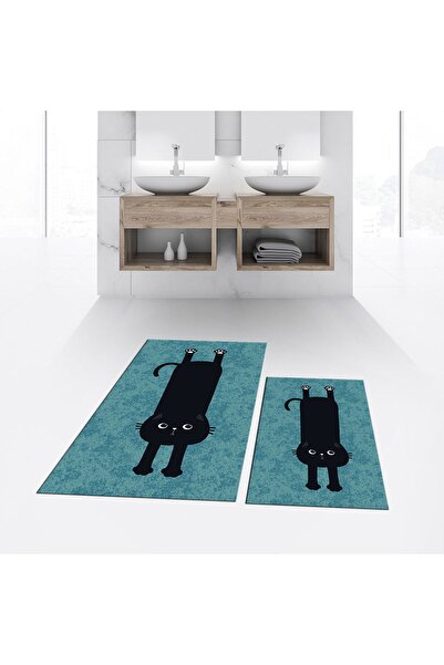 Hey Home سجادة حمام مزدوجة مطبوعة رقمية مضادة للانزلاق وقابلة للغسل، V-KLOZET...