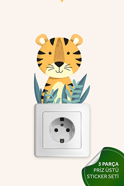 Plustablo Priz Üstü 3lü Sevimli Hayvanlar Sticker Seti, Çocuk Bebek Odası Hay...