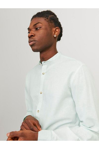 Jack & Jones Cămașă pentru bărbați verde mare - amestec de in, rever dominator, amestec de in JJESUMMER BAND 12248385