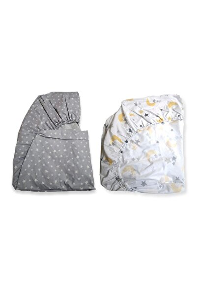 Children's Elastic Bed Sheet 60x120 cm Gray Starred Yellow Moon Star (2 Pieces)