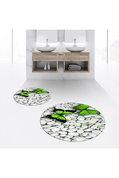 Hey Home طقم مرحاض دائري مزدوج للحمام مطبوع رقميًا وغير قابل للانزلاق وقابل ل...