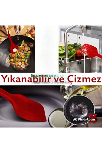 viarella Red Silicone 3-Piece Spoon Set - Heat Resistant, Fireproof and Scratchproof 27cm