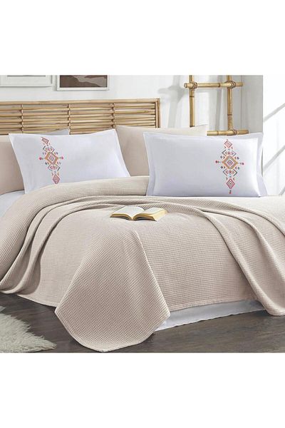 NAURA Concept Double Organic Bamboo Pique Set - Battal with 4 Pillows
