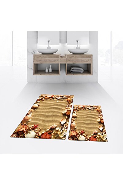 Hey Home Digital Printed Non-Slip Base Washable Double Bathroom Mat Toilet Se...