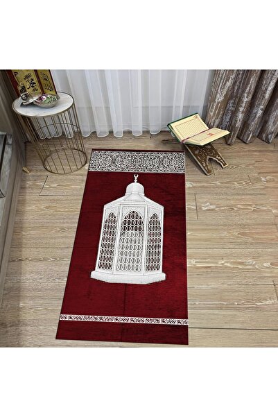 Hey Home سجادة صلاة للصلاة مطبوعة رقمية قابلة للغسل، V-SECCADE-42-RED