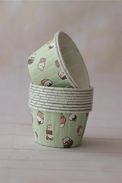 SURPRISE PARTY STORE Mint Yeşil Dondurma Desenli 50'li Fırına Girebilen Muffin Cupcake Kek Kalıbı Kabı Kapsülü 6,5x4 cm