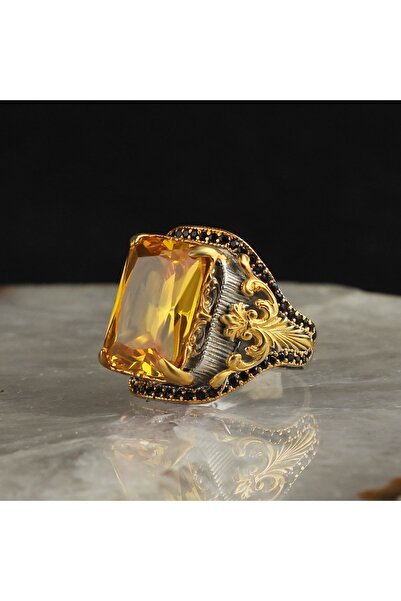 RevSilver Sitrin Taşlı 925 Ayar Gümüş 14k Kaplama Yüksek Kaliteli Yüzük Takı ...