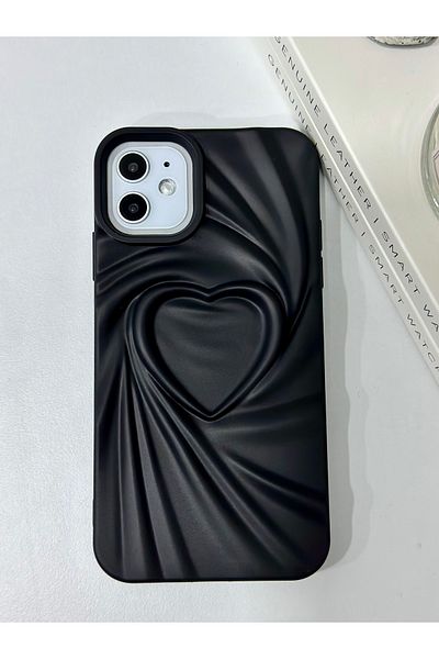 Go Aksesuar حافظة سيليكون مضادة للصدمات متوافقة مع هاتف Apple Iphone 11 ثلاثية الأبعاد من الساتان غير اللامع على شكل قلب