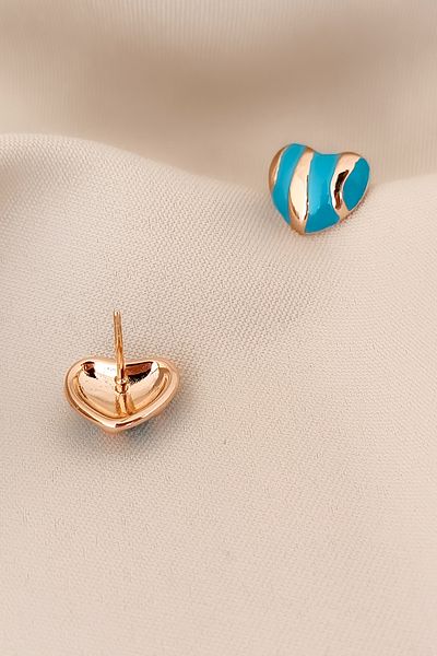 COSİTA Classic Heart Earrings - Minimal Painting, Blue and Gold Detailed