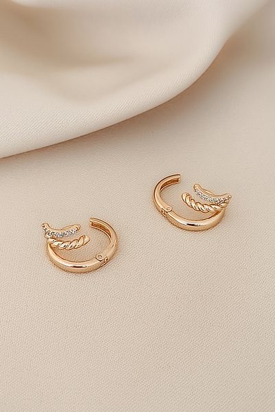 COSİTA Classic Earrings - Gold Zircon Cubic Zirconia, Two Rows of Twist Circles and Clip Closure