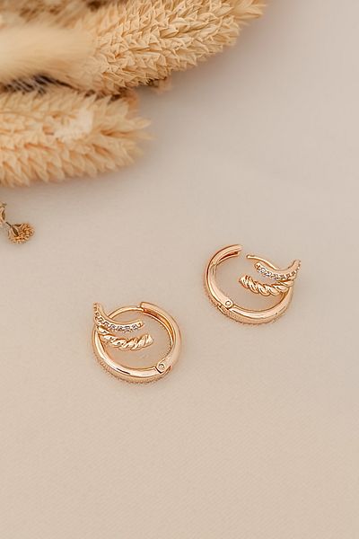 COSİTA Classic Earrings - Gold Zircon Cubic Zirconia, Two Rows of Twist Circles and Clip Closure