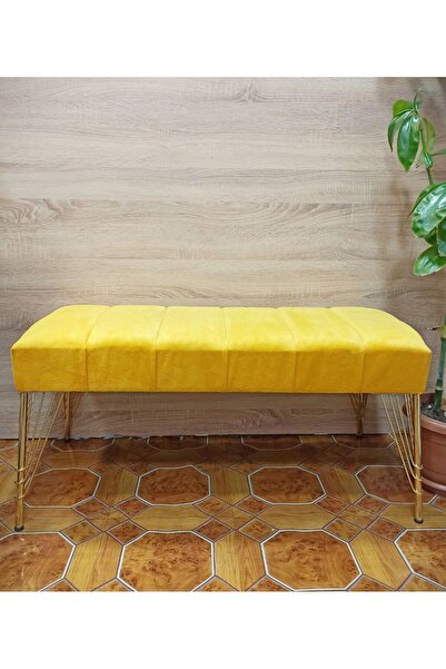 TEYİM 90x40 CM Yeni Nesil Lüks Metal Ayaklı Yarmalı Puf Koltuk