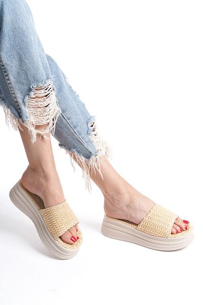 MARSEDO Paulo Women's Open Toe Straw Wedge Heel Daily Slippers