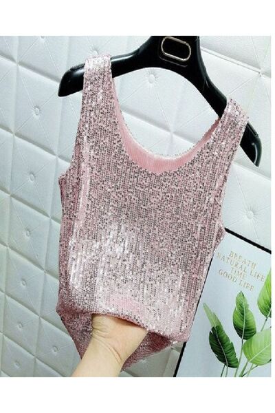 Mefa basic Rose Parlak Payetli Bluz