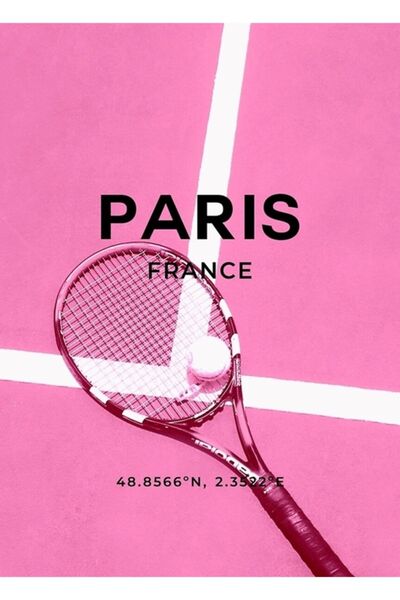 Jeronkarji Pembe Tenis Raketi, Tenis Posteri, Tenis Baskısı Tablo Ahşap Poste...