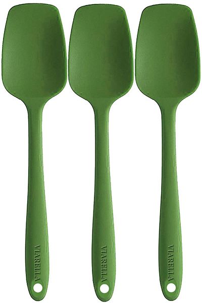 viarella Green Silicone Spoon Set - 3 Pieces, Heat Resistant, Fireproof and Scratch-Proof, 27cm