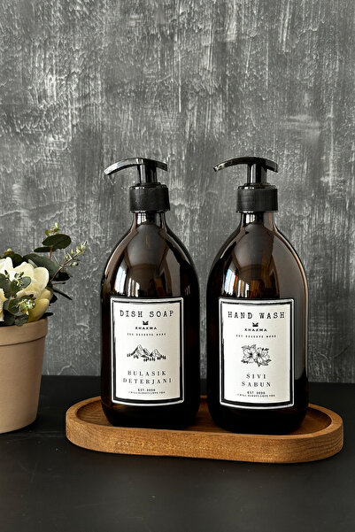 KHAKMA 2 Συσκευασία Κεχριμπάρι Γυαλί Υγρό Σαπούνι Υγρό Σαπούνι Πιάτων με Οβάλ Ξύλινη Βάση Μπουκάλι Σαπουνιού 500ml Bb Hd St