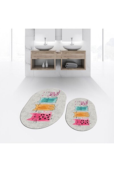 Hey Home قاعدة مطبوعة رقمية غير قابلة للانزلاق قابلة للغسل بيضاوية مزدوجة للح...