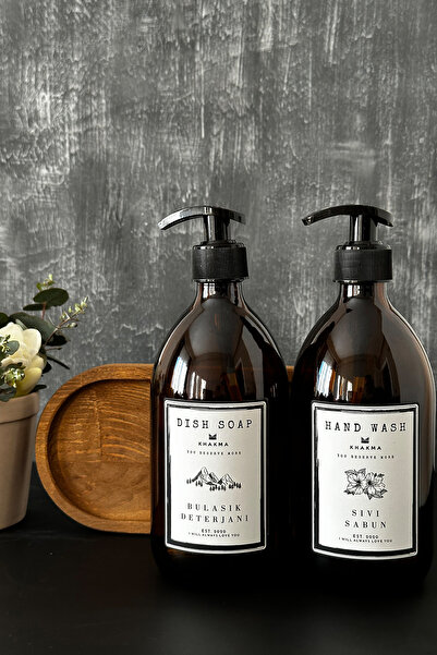 KHAKMA 2 Συσκευασία Κεχριμπάρι Γυαλί Υγρό Σαπούνι Υγρό Σαπούνι Πιάτων με Οβάλ Ξύλινη Βάση Μπουκάλι Σαπουνιού 500ml Bb Hd St