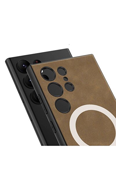 halkhouse Galaxy S24 Ultra Kılıf Magsafe Şarj Özellikli Deri Tasarımlı Kıpta Nubuk Kapak