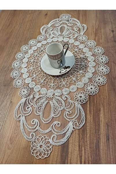 ŞENER HOME 2 Adet Sehpa Örtüsü 38 X 60 Cm. - Krem