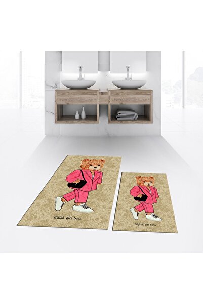 Hey Home Digital Printed Non-Slip Base Washable Double Bathroom Mat Toilet Se...