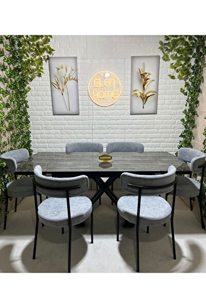 ELEN HOME Yemek Masası Mutfak Masası 6 Kişilik ( AÇILIR MASA )Masa Sandalye M...