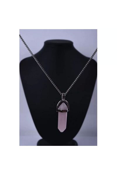 Yenigeldi Pink Quartz Natural Stone Pendulum Necklace