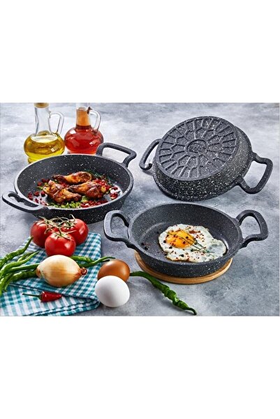 Kiart Döküm Granit Lüks Yuvarlak Sahan Seti 3lü 16 18 20