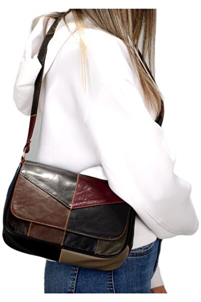 BİRÇANTA Leather Multicolored Bag with Strap and Cover